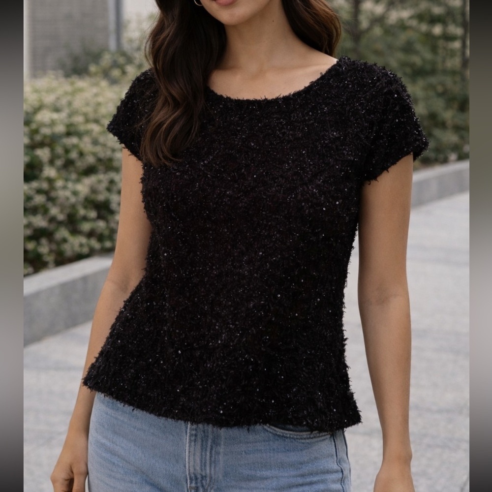 Design Lab Sequin Holiday Chanel Tweed Peplum Top